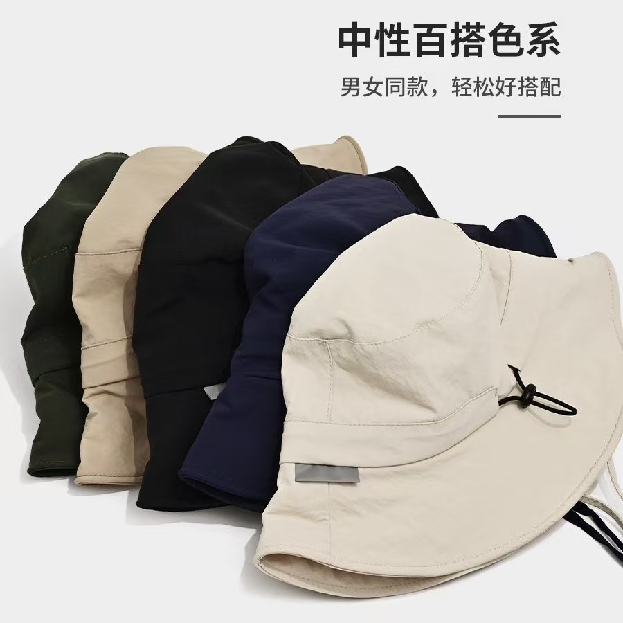 Quick-drying waterproof outdoor hiking sun hat, women's sun protection hiking hat, men's sun fisherman hat, summer black and beige details Picture