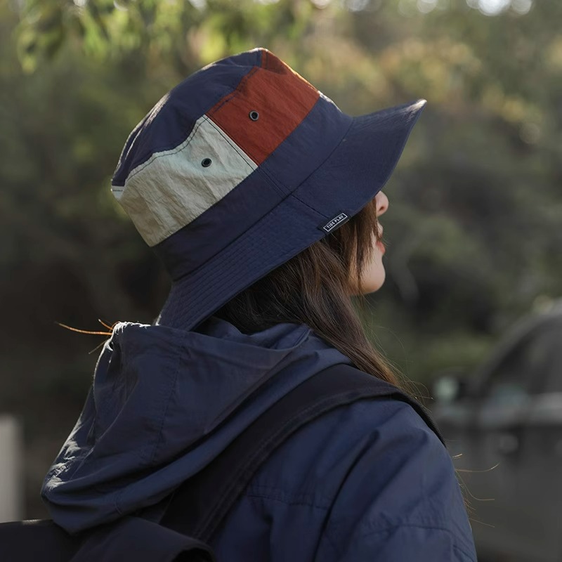 夏季新款日系拼色防晒渔夫帽女速干百搭可收纳户外登山旅游遮阳帽