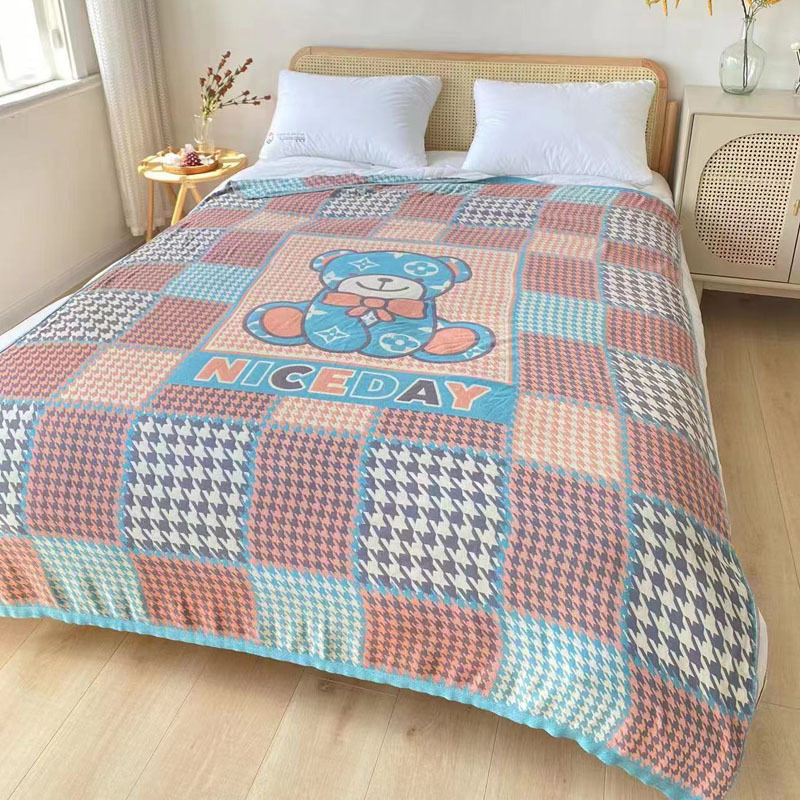 双层竹纤维冷感毯 单双人空调被印花夏凉被毛巾被休闲盖毯批发