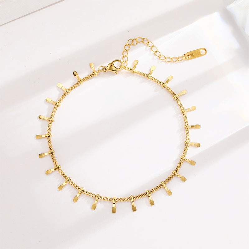 小众轻奢闪闪发光碎片方块流苏脚链钛钢不掉色女夏天不锈钢潮脚环