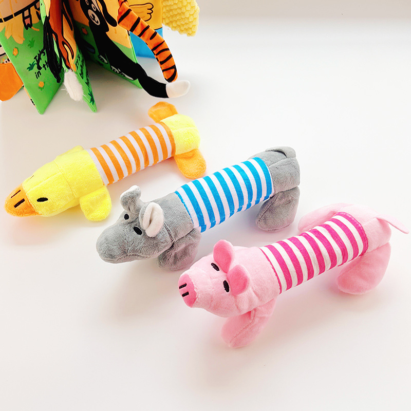 Pet dogs, cats, plush cartoon embroidery, durable and stress-relieving, ducks, little pigs, elephants, cute and vocal toy products