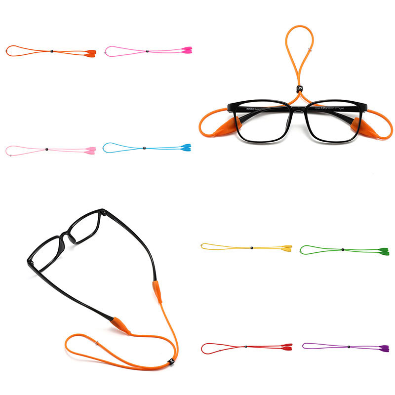 Sports glasses strap, extra-long rope, flat head with buckle, fashionable anti-slip rope, silicone adjustable glasses rope chain cover glasses details Picture