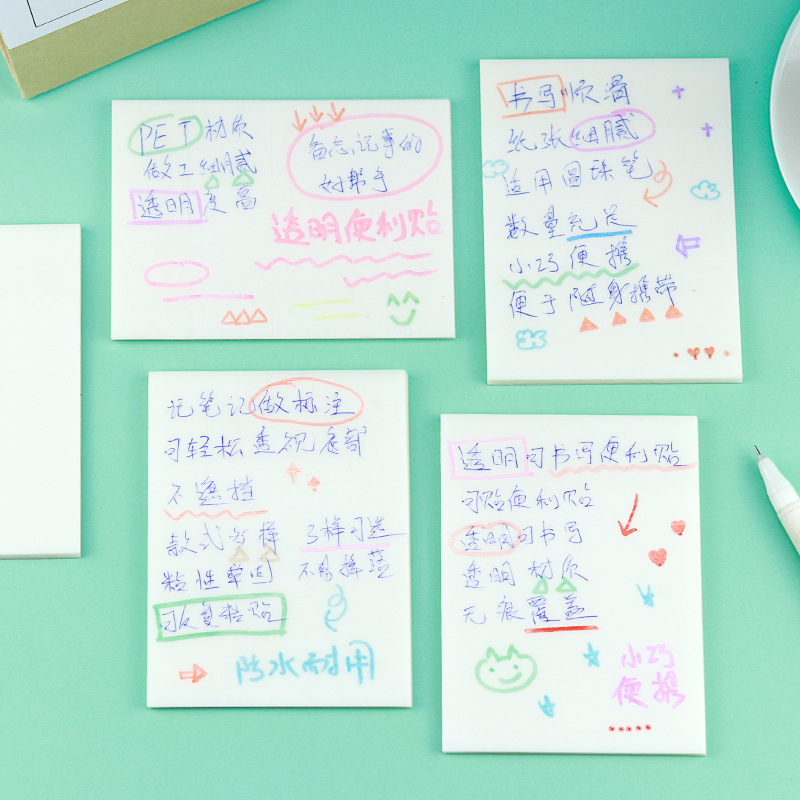 ins simple and popular PET transparent sticky notes for students to take notes can be torn off and glued, convenient for N times discount goods wholesale Specification image