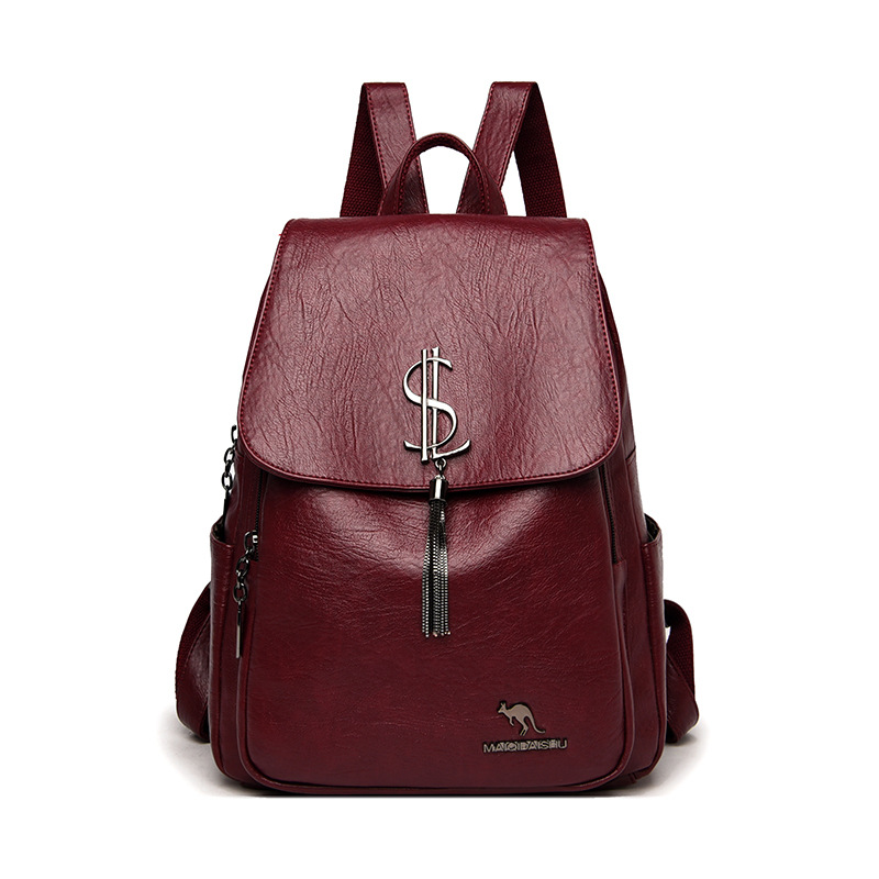 New kangaroo tassel women's soft leather backpack, fashionable large-capacity schoolbag, best-selling student bag, mom bag details Picture