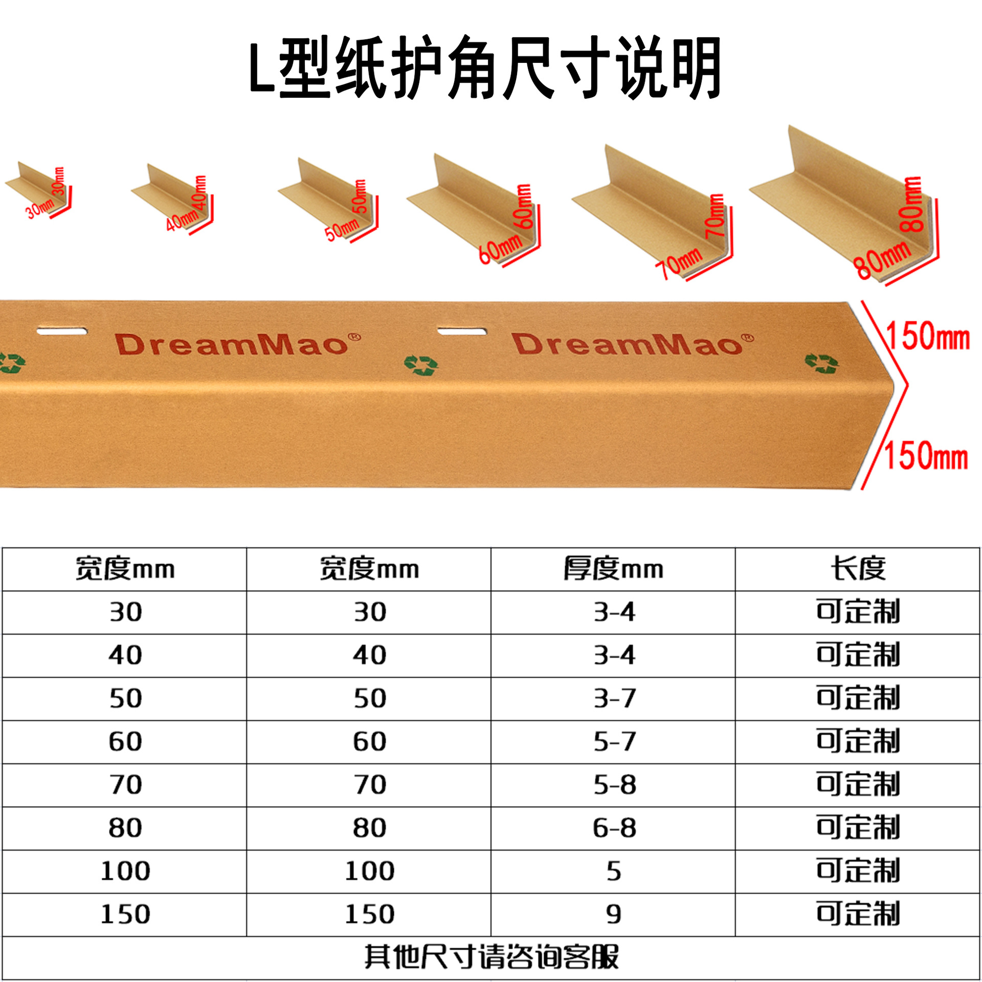 L-shaped paper corner protectors 30*30*3, corner guard strips, edge guard strips, anti-collision corner paper wrapping strips, carton anti-collision straight corner protectors details Picture