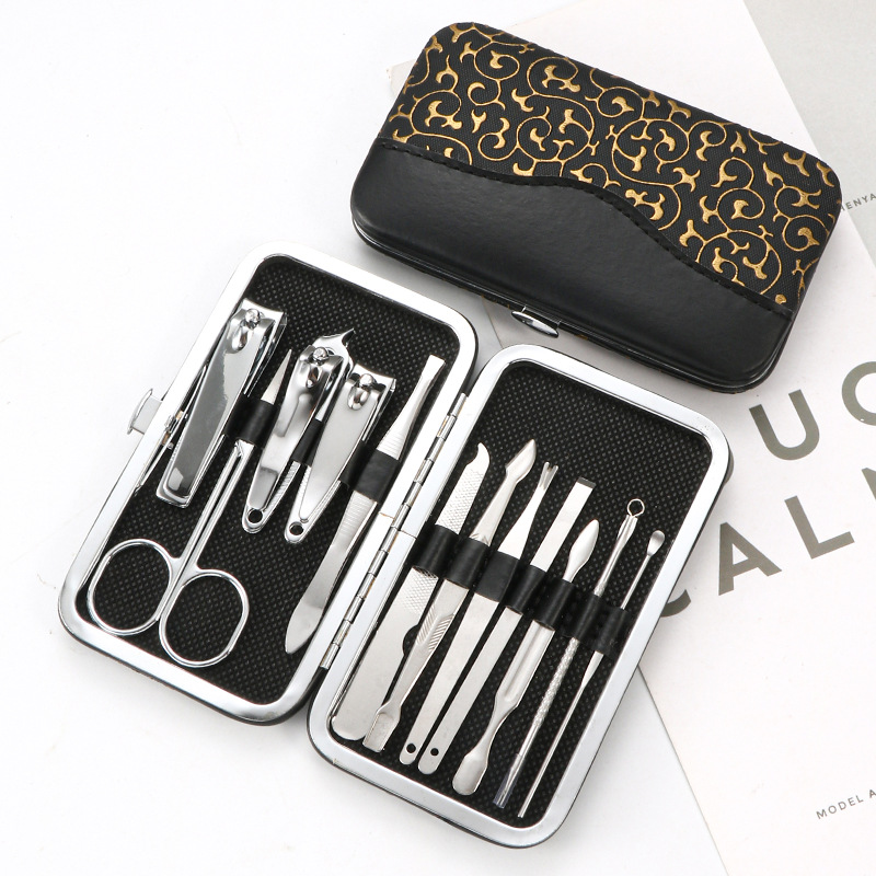 Black stainless steel 12-piece nail clipper set, portable nail trimmer, acne needle, nail art tools, gift wholesale shanilak Specification image