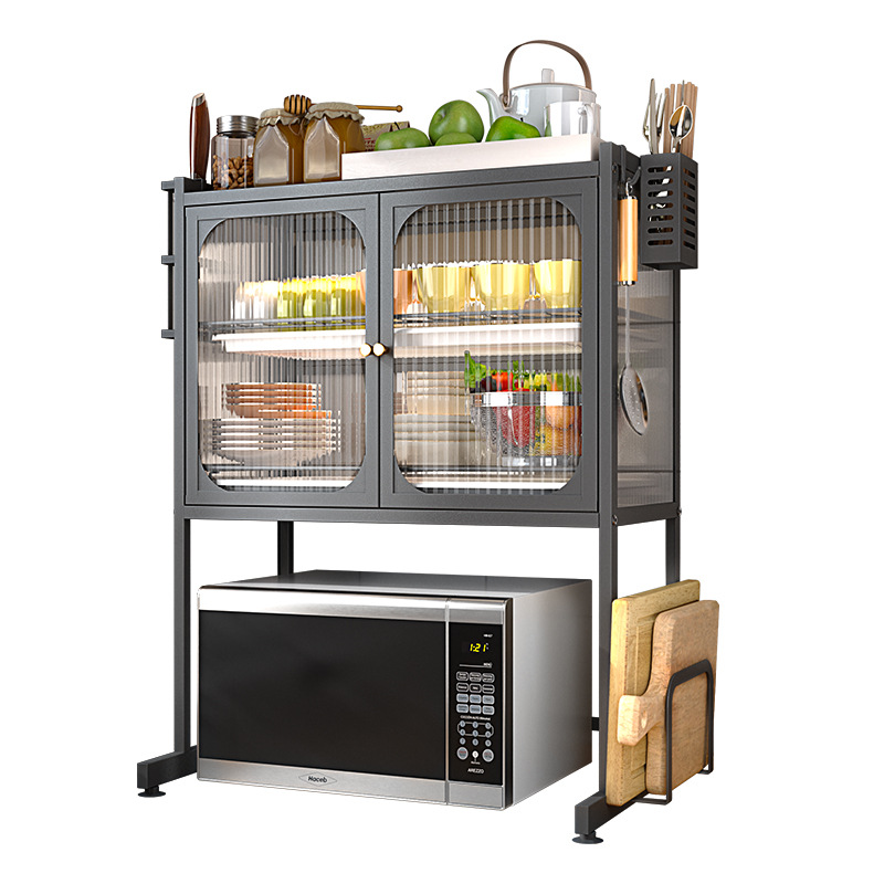 Microwave oven rack, oven rack, kitchen countertop, small bowl cabinet, multi-functional bowl, plate and chopstick storage box Application Scenario