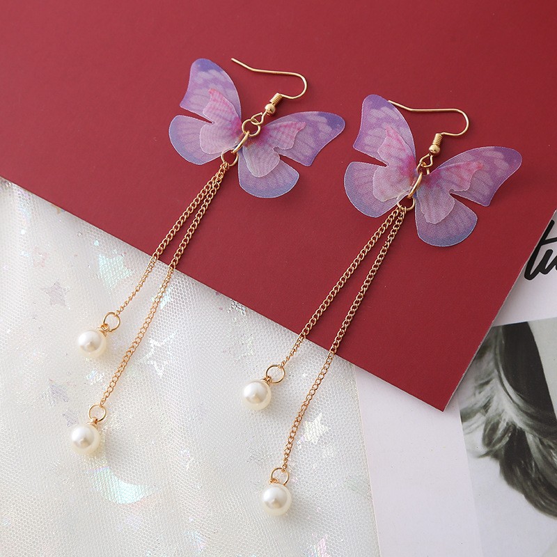 Korean Asymmetrical Butterfly Circle Pearl Niche Earrings Temperament Long Short Fringed Zircon All-Matching Earrings details Picture