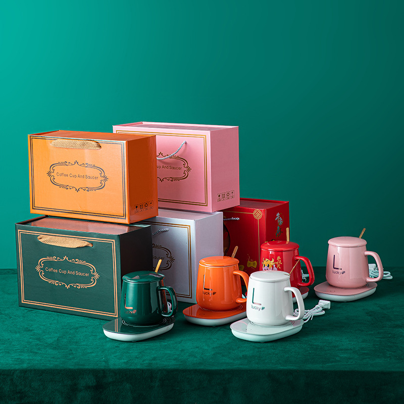 Ceramic Thermostatic Cup 55 Degrees Heating Coaster Warm Warm Cup Gift Box Set Water Cup Coffee Cup Can Print Logo details Picture