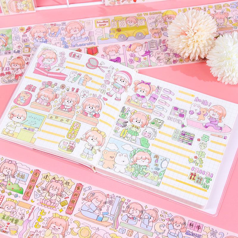A row of special oil planner stickers and paper stickers, creative and cute cartoon girl special oil planner tape decorative stickers Specification drawing