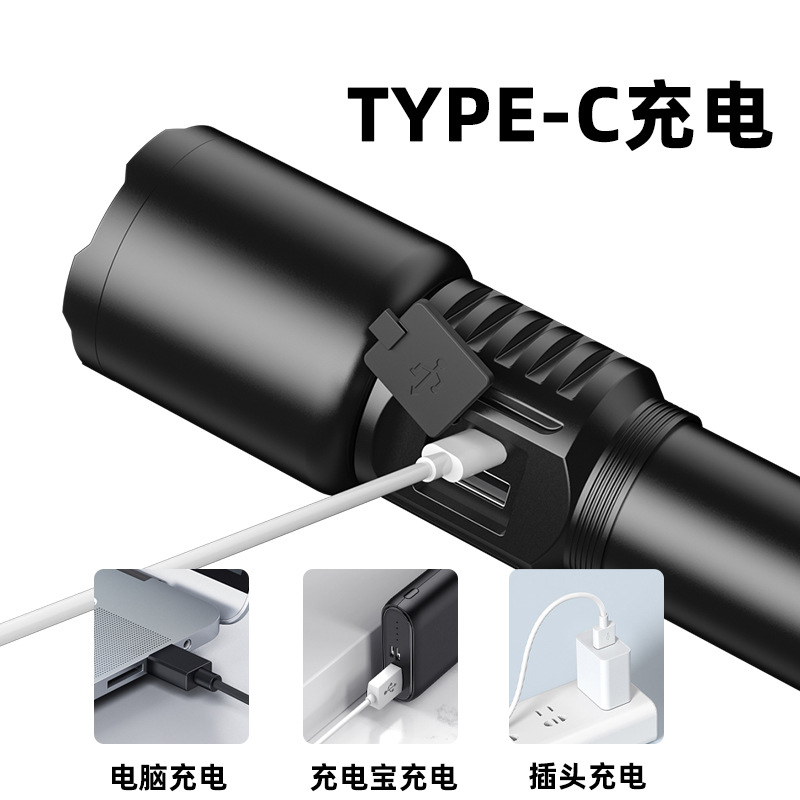 Cross-border white laser zoom high-intensity flashlight, outdoor waterproof, USB charging, power display, high-power LED flashlight Application Scenario