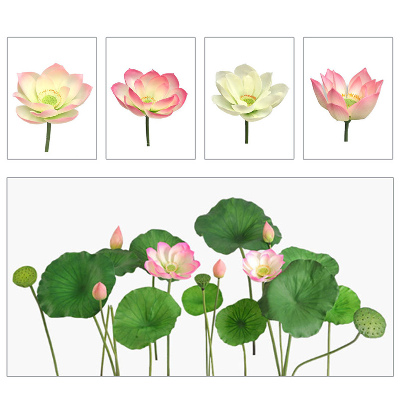 Realistic lotus flowers, lotus leaves, Buddhist halls, fish ponds, decorative lotus pods, lotus fruits, high-fidelity lotus buds, artificial flowers in stock and wholesale details Picture