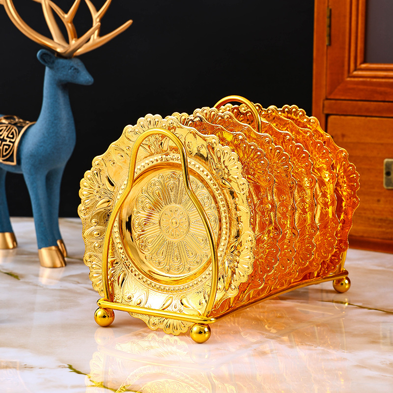 Wrought Iron 6-Piece Coaster Set Small Plate Set Gold Tail Fruit Snack Dish High-End Cake Tray Storage Tray