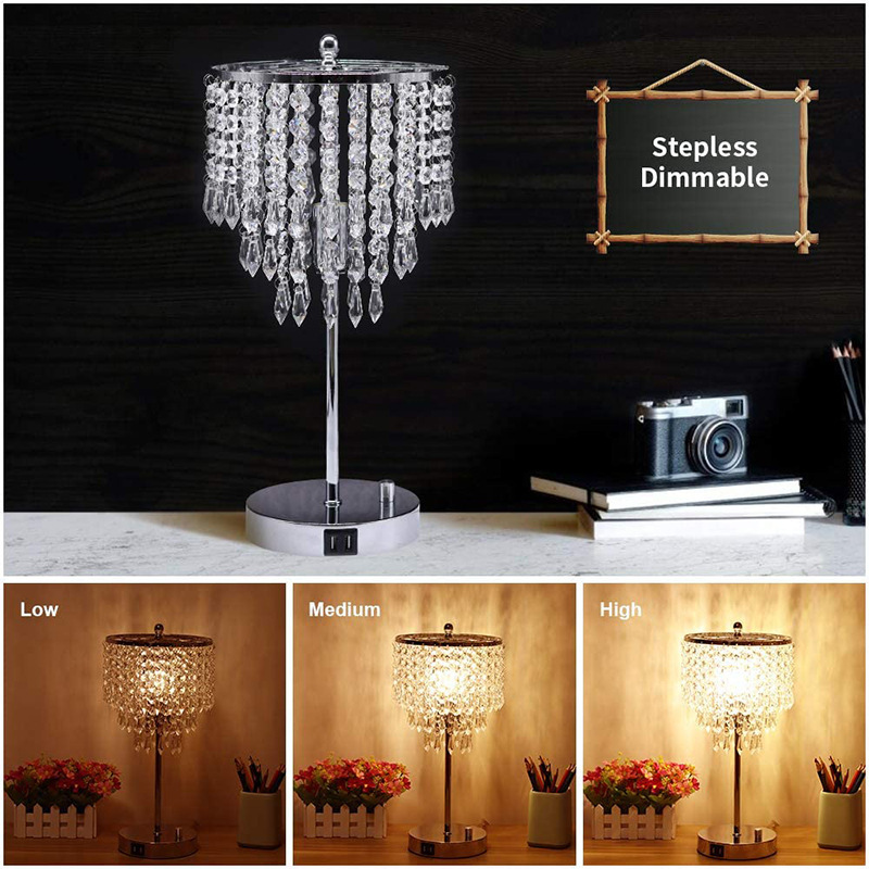 Cross-border e-commerce offers USB charging crystal light luxury touch dimming table lamps and bedroom table lamps in stock details Picture