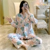 2025 New cotton silk pajamas for women, spring and autumn thin long-sleeved set, popular large-sized artificial cotton silk home wear for summer Specification image