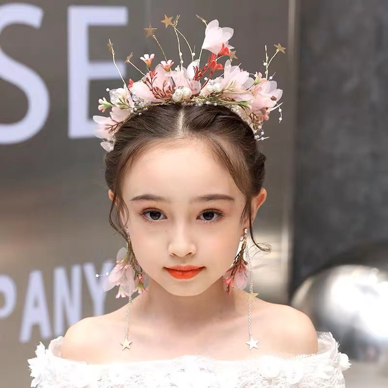 Crown Headband Tiara Princess Senmisen Tie Pink Flower Hair Tiara Stars Tiara Birthday Host Tiara Specification drawing
