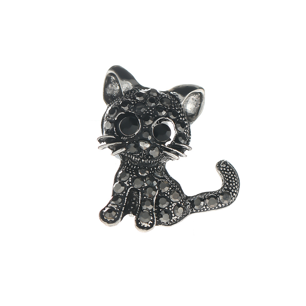 Aliexpress cross-border creative, fashionable and cute brooch, retro black cute little cat brooch, exquisite diamond-encrusted collar pin Item Picture