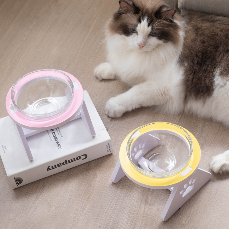 玻璃猫碗高脚保护颈椎猫粮碗猫咪狗猫盆饮水碗宠物陶瓷碗拆装架子