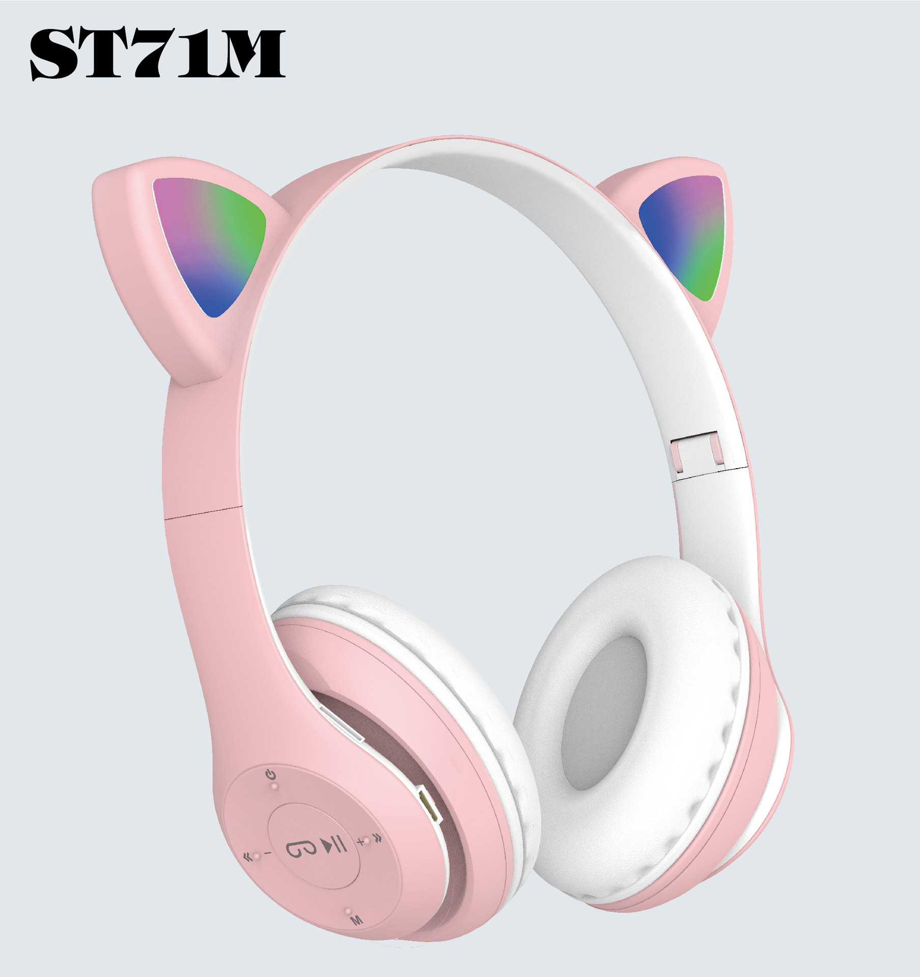跨境新款猫耳朵头戴式蓝牙耳机ST71M 可折叠跑步运动时尚蓝牙耳机详情图1
