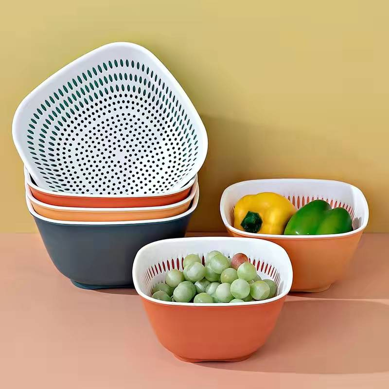 沥水篮/餐具/塑料篮子/欧式份数盆/透明沥水篮白底实物图