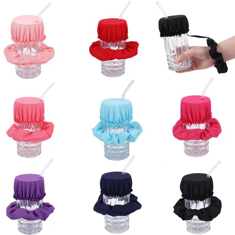 European and American solid-color large intestine set cup lid, nightclub anti-drug elastic hair band, cross-border cup cover, dust cap, rubber band wholesale