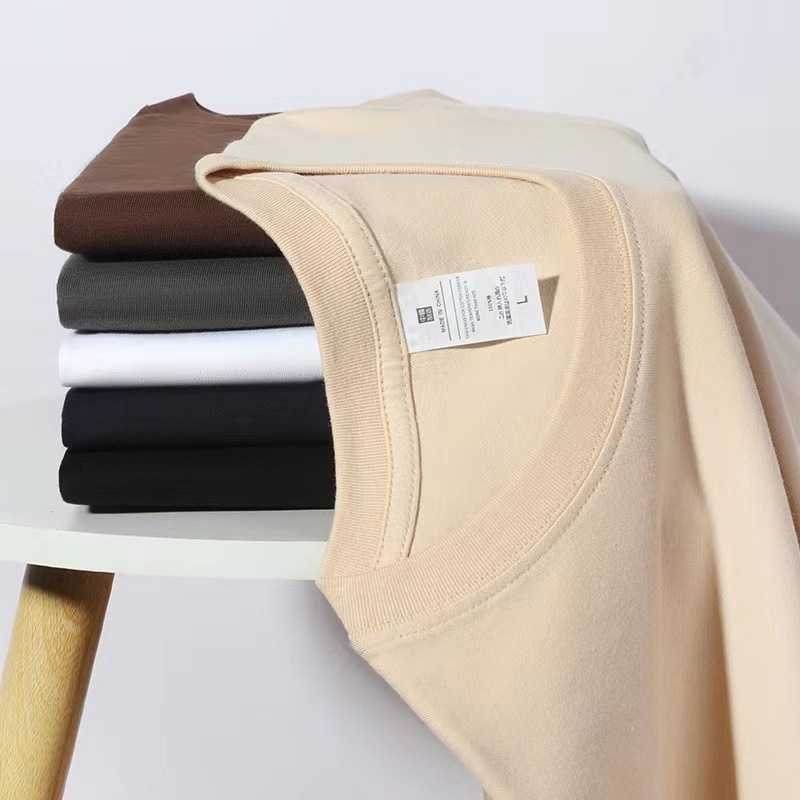 220g pure cotton Xinjiang combed cotton trendy brand solid color men's and women's loose round-neck long-sleeved base layer, customizable log supported