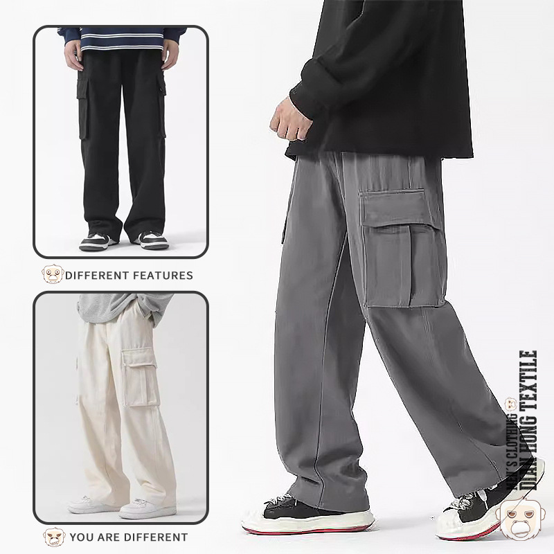 Spring/Summer 2024 American loose and cool long pants for men, a trendy brand of multi-pocket comfortable wide-leg cargo pants for men