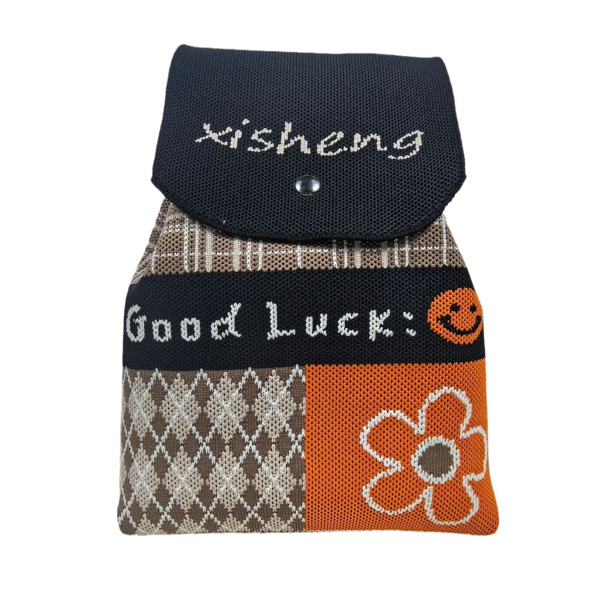New Ins Network Red Portable All-In-One Knitted Drawstring Backpack Backpack Woven Korean Version Of Cute Niche Bag Item Picture