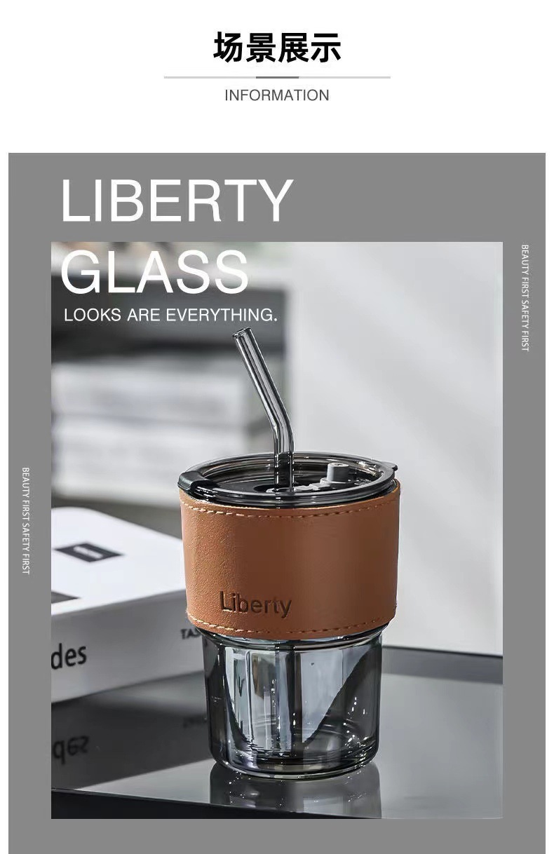 INS bamboo joint glass cup, double-drinking straw cup, high-temperature resistant office gift cup, beverage coffee cup pic 7