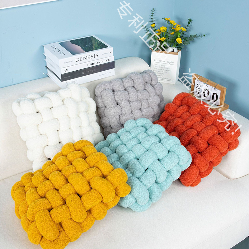 北欧ins 羊羔绒坐垫方形编织椅垫坐垫沙发靠背毛绒靠枕装饰飘窗垫