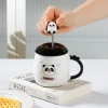 Cute cartoon panda ceramic cup, creative black and white combination, mug with lid spoon milk cup birthday gift details Picture