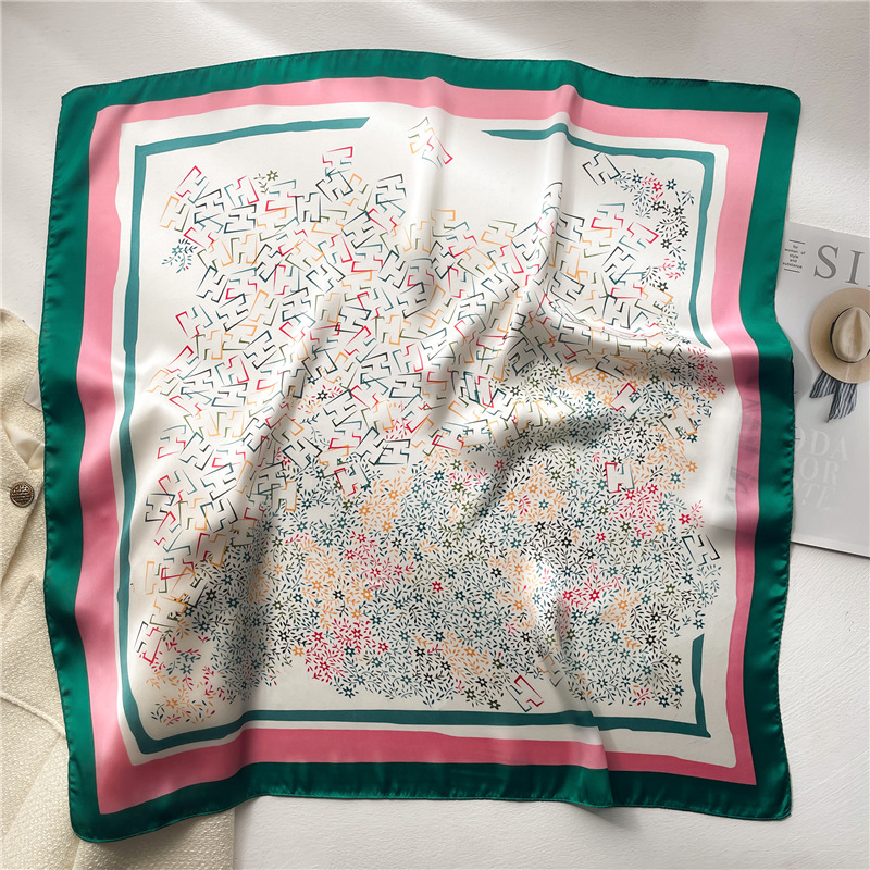 Fashion New Silk Scarf 70Cm Square Scarf Check Scarf Imitation Silk Patchwork Color Korean Version All Tie Scarf Women Decorative Hair Specification drawing