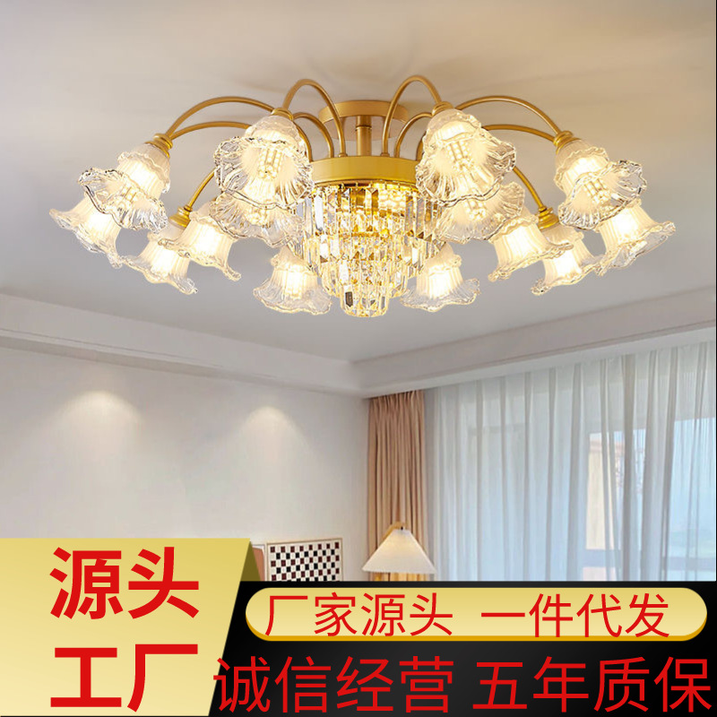 New European Living Room Chandelier Light Luxury Crystal Light American Hall Living Room Light Household Simple Dining Room Bedroom Lamps