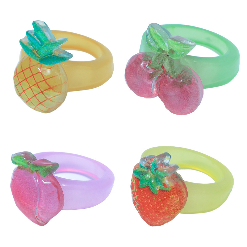 A fresh and fashionable fruit resin ring for women, an Instagram creative and niche design sense, a non-fading three-dimensional cherry ring Item Picture