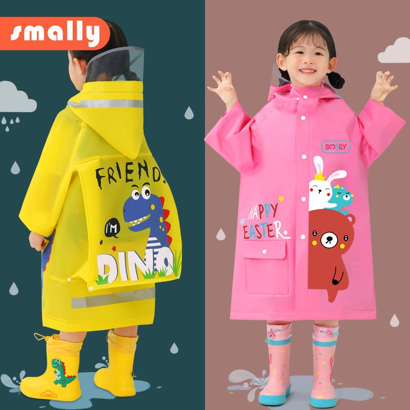 Smally 卡通儿童雨衣EVA拉链式小学生带书包位防水幼儿园全身雨披