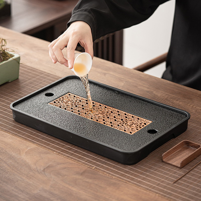 Chinese retro-style magnetic tea tray for water storage and drainage, simple Gongfu tea set, office draining tea table, dry brewing tea saucer details Picture