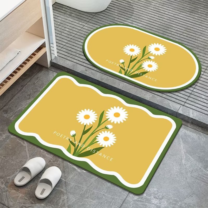 甜美花朵硅藻泥地毯吸水地垫浴室易干脚垫卫生间可手洗防滑垫门垫图