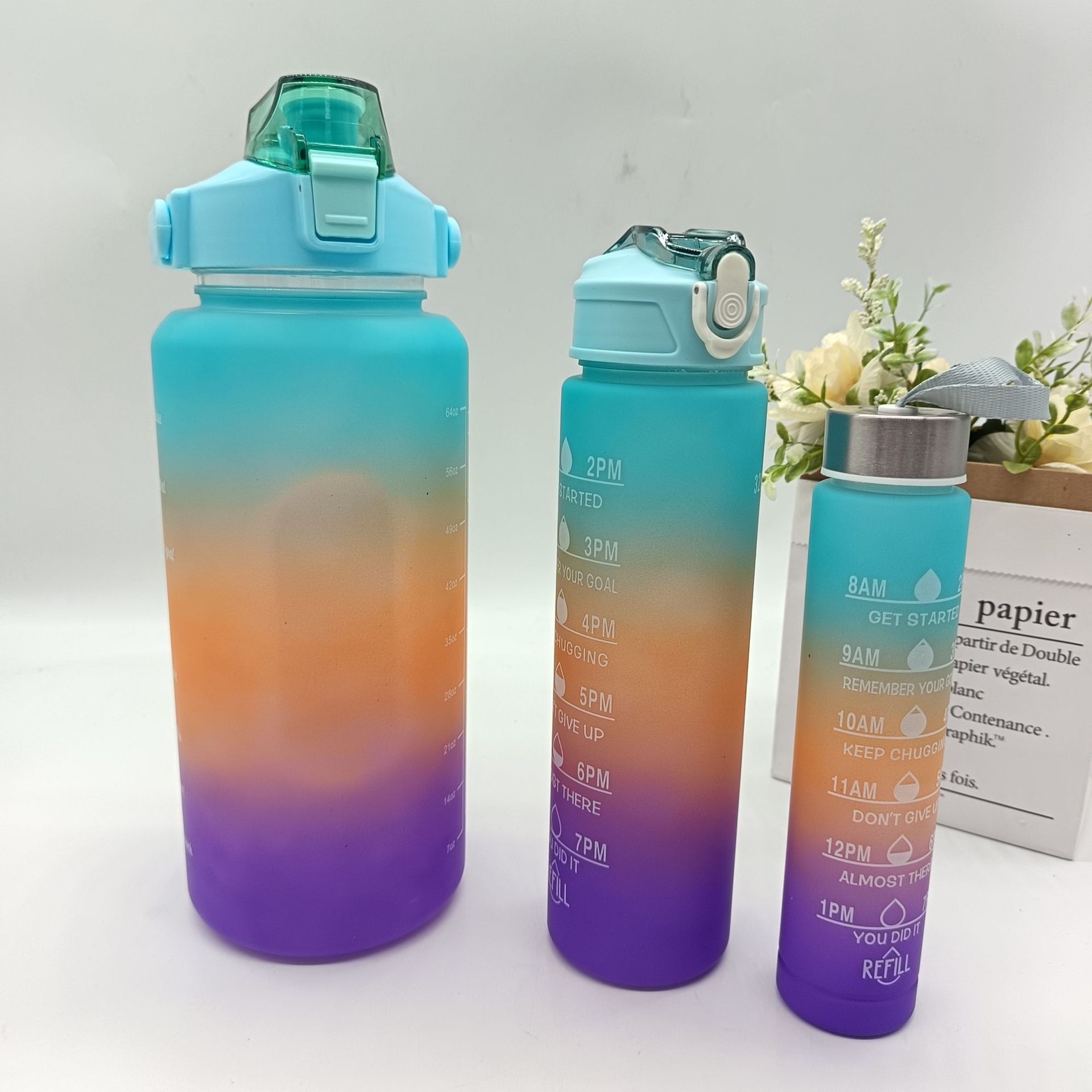 Frosted gradient three-piece cup set, large, medium and small cup set, gradient cup set, large-capacity plastic space cup, cross-border exclusive supply details Picture