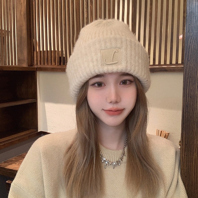 Big Head Round Coarse Woolen Hat Children Autumn And Winter Loose Warm Pile Cold Hat Big Face Show Face Small Knitted Ear Cap