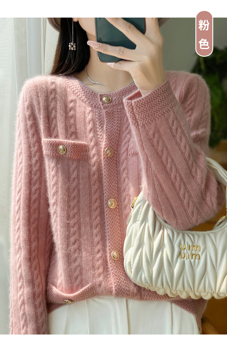 Chanel-style knitted wool cardigan for women, round-neck twisted knit, versatile sweater, new fashion long-sleeved coat for autumn/Winter 2025 pic 8