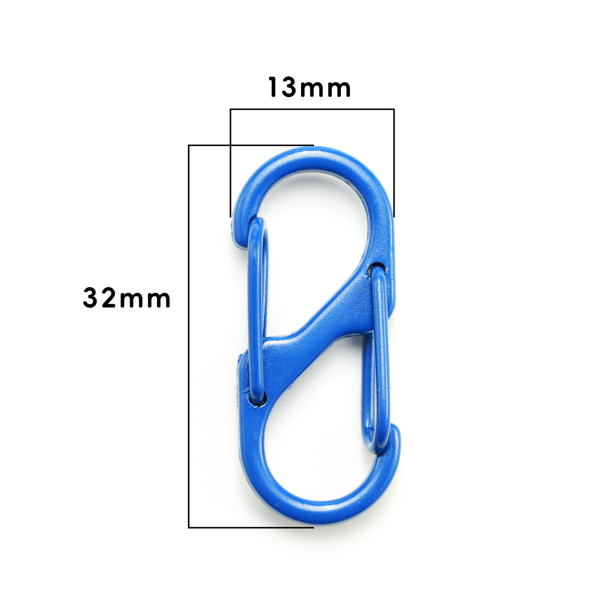 Colorful painted zinc alloy S-shaped mountaineering buckle diy accessory, 8-shaped buckle, keychain, S-shaped double-ended spring buckle Specification image