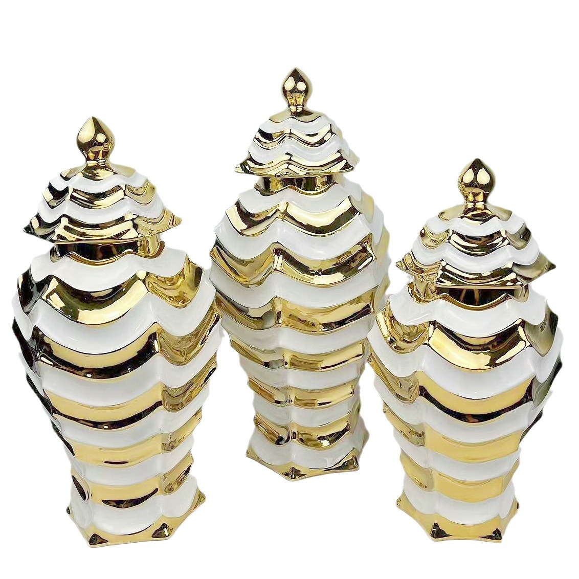 European and American vases, tea canisters, light luxury platinum series, general canisters, home living room, study, sample room, decorative items 1, Golden castle vases Item Picture
