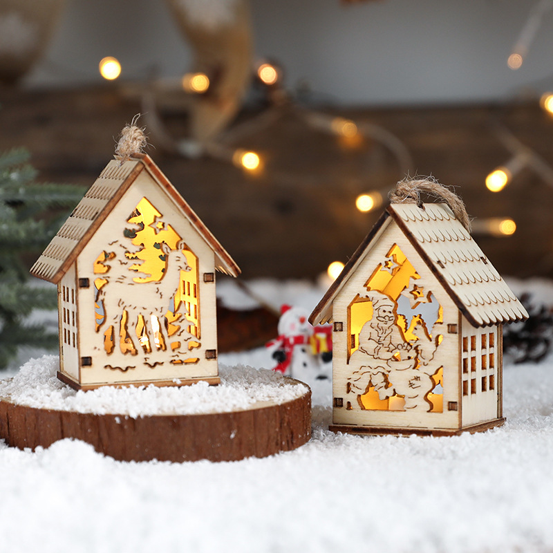 厂家直销可定制圣诞小房子木质创意小摆件灯吊饰挂饰圣诞节装饰品礼物详情图2