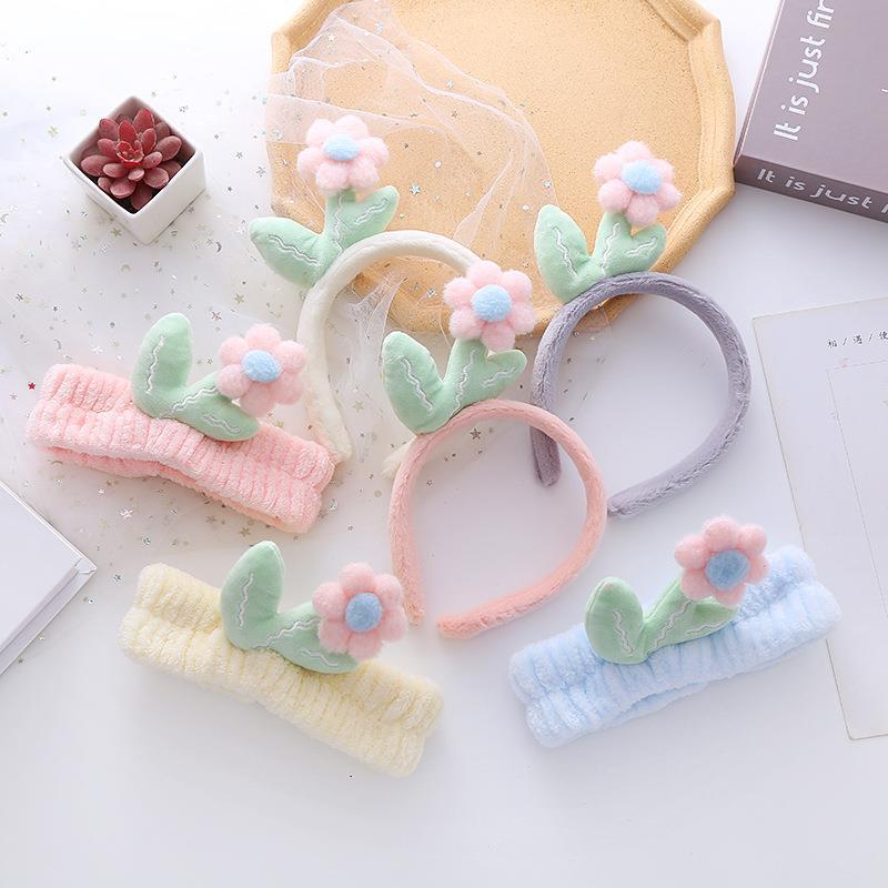 网红ins甜美仙女头箍花朵洗脸束发带女可爱毛绒发箍压发防滑发捆