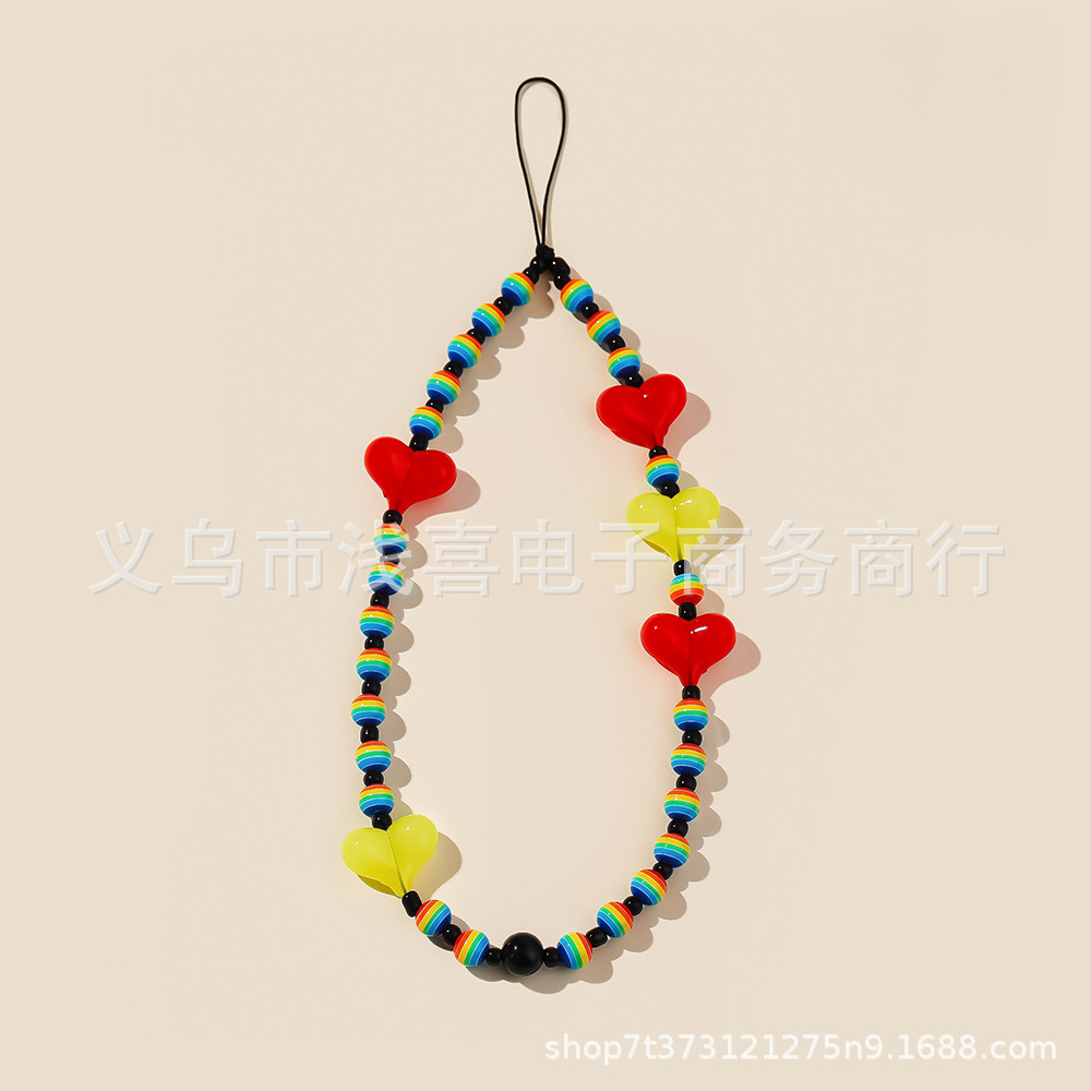 Park Chae-young's new Instagram mobile phone chain with heart-shaped beads, black heart-shaped mobile phone chain and mobile phone lanyard details Picture