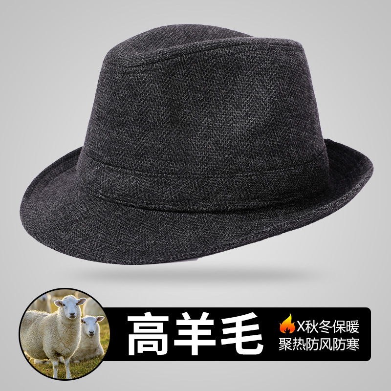 Hat for men Autumn and winter wool top hat for middle-aged and elderly British jazz hat for winter warm elderly gentleman hat