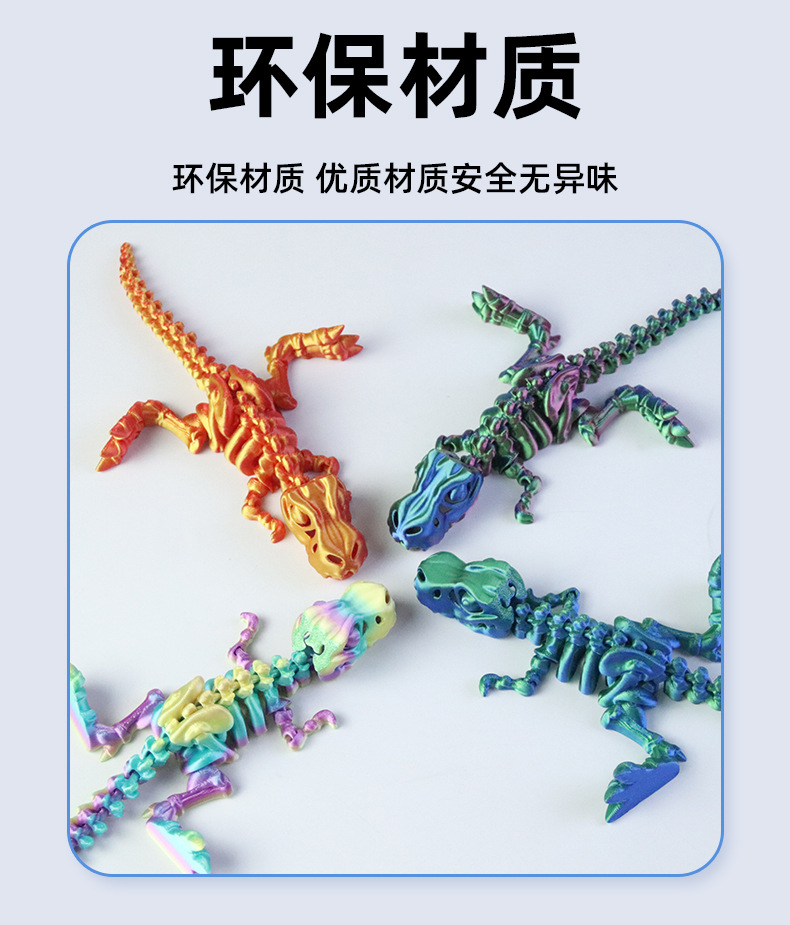 跨境3D打印霸王龙恐龙骨架一体式颅骨可活动关节大嘴工艺品玩具详情4