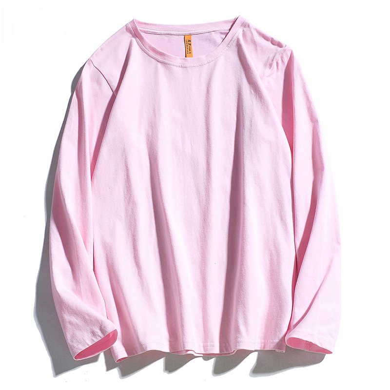 粉色t恤男宽松韩版春季长袖上衣学生情侣打底衫图