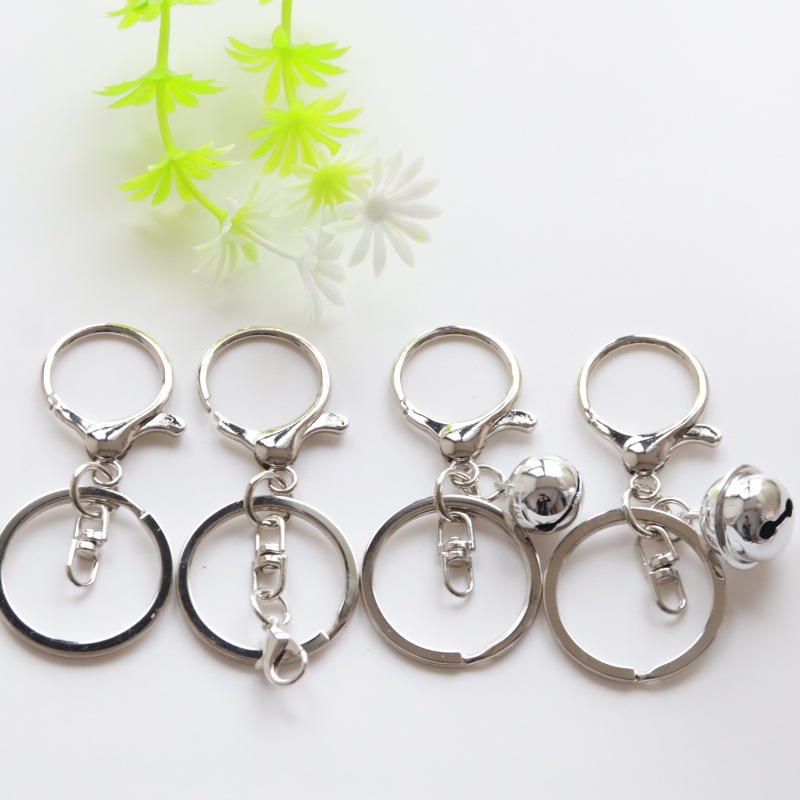 白k金属钥匙圈钥匙扣锌合金龙虾扣三件套钥匙环中8字银色铃铛挂件