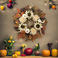跨境秋季感恩节白南瓜花环丰收节向日葵枫叶花圈装饰门挂门饰图